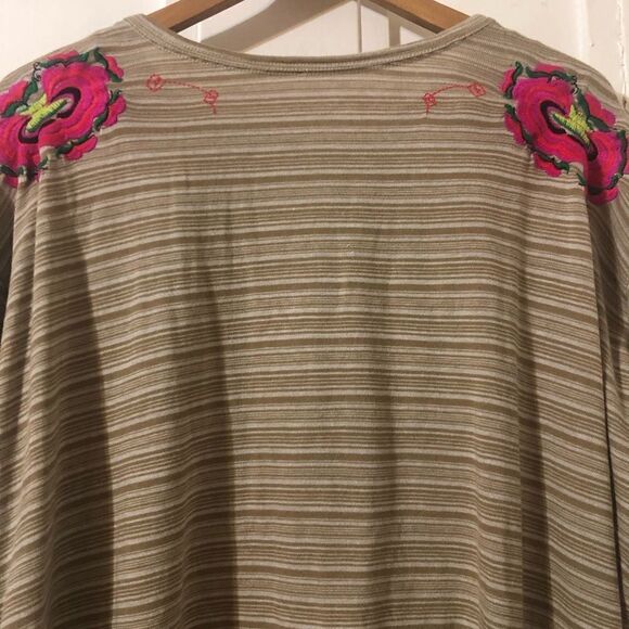 Free People Catalunya Cropped Floral Embroidered Striped Knit Tshirt Small - Picture 6 of 6